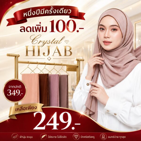 Crystal Hijab ฮิญาบ ผ้าคลุมพันยาวประดับคริสตัล 4 เฉดสี ราคา 249 บาท Riski Boutique ปัตตานี